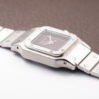 Cartier Santos Carrée Burgundy Red 'Swiss' Dial Lady Automatic Ref. 0901 From 1980s