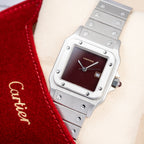 Cartier Santos Carrée Burgundy Red "Grenade" with Cartier Serviced 2026 Ref. 2960 from 1980s