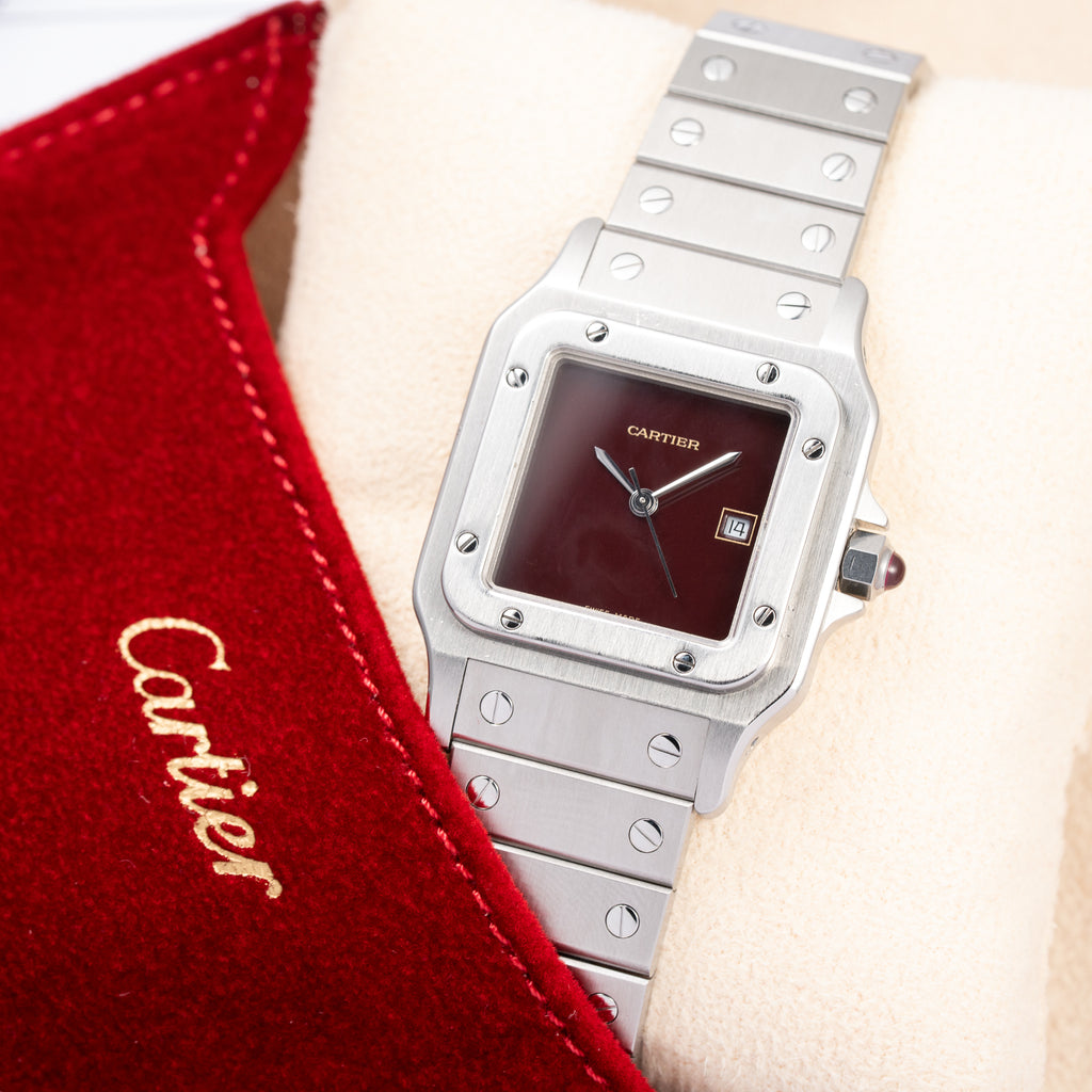 Cartier Santos Carrée Burgundy Red "Grenade" with Cartier Serviced 2026 Ref. 2960 from 1980s