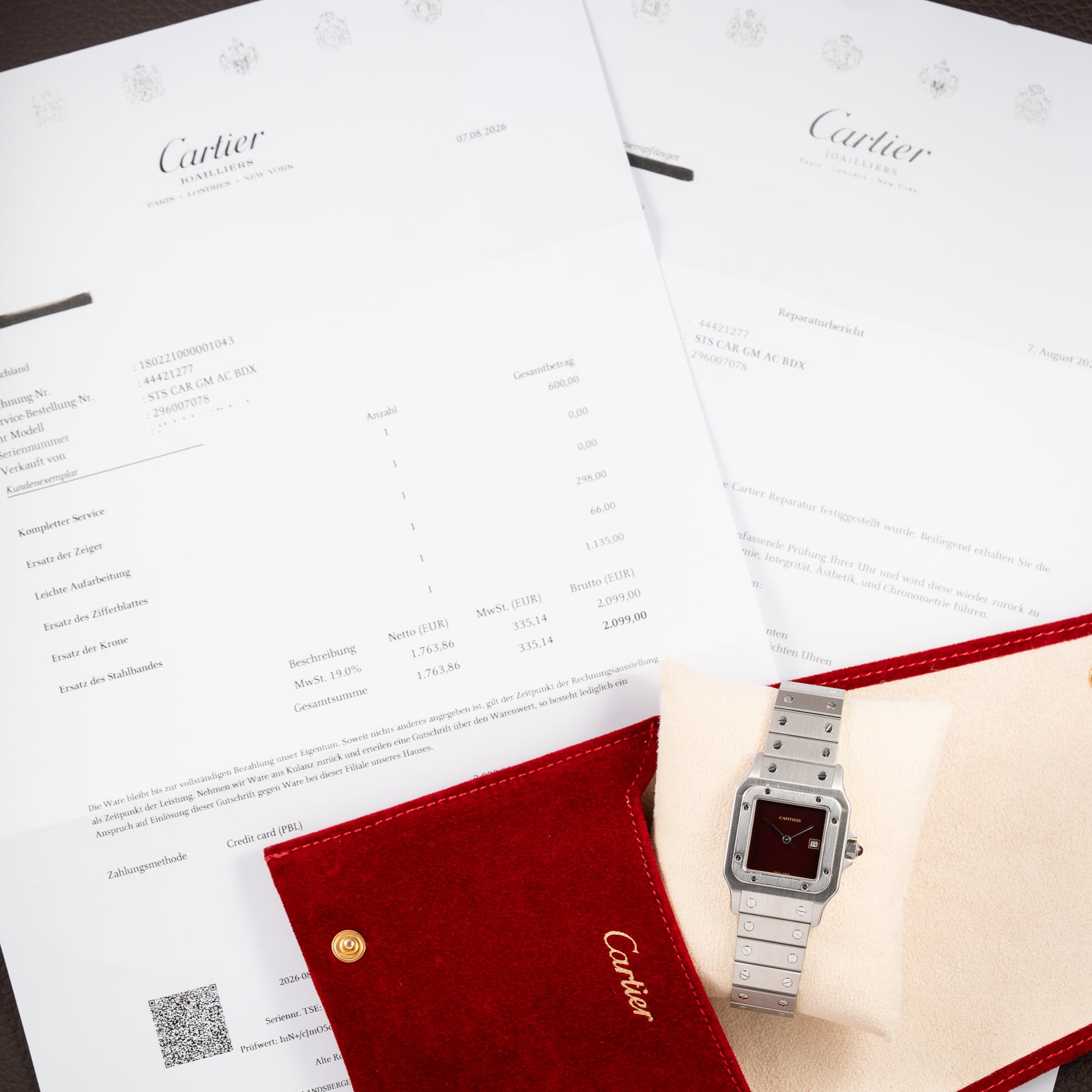 Cartier Santos Carrée Burgundy Red "Grenade" with Cartier Serviced 2026 Ref. 2960 from 1980s