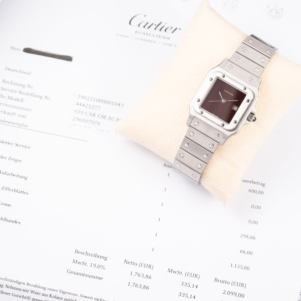 Cartier Santos Carrée Burgundy Red "Grenade" with Cartier Serviced 2026 Ref. 2960 from 1980s