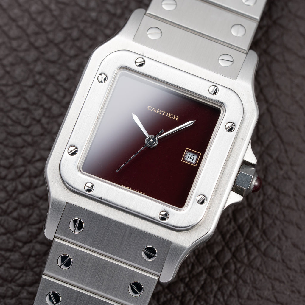 Cartier Santos Carrée Burgundy Red "Grenade" with Cartier Serviced 2026 Ref. 2960 from 1980s