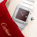 Cartier Santos Carrée Burgundy Red 'Swiss' Only GM Automatic Ref. 2960 From 1980s