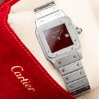 Cartier Santos Carrée Burgundy Red 'Swiss' Only GM Automatic Ref. 2960 From 1980s