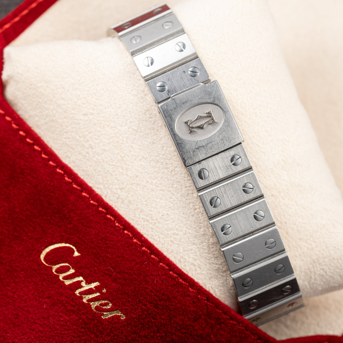 Cartier Santos Carrée Burgundy Red 'Swiss' Only GM Automatic Ref. 2960 From 1980s