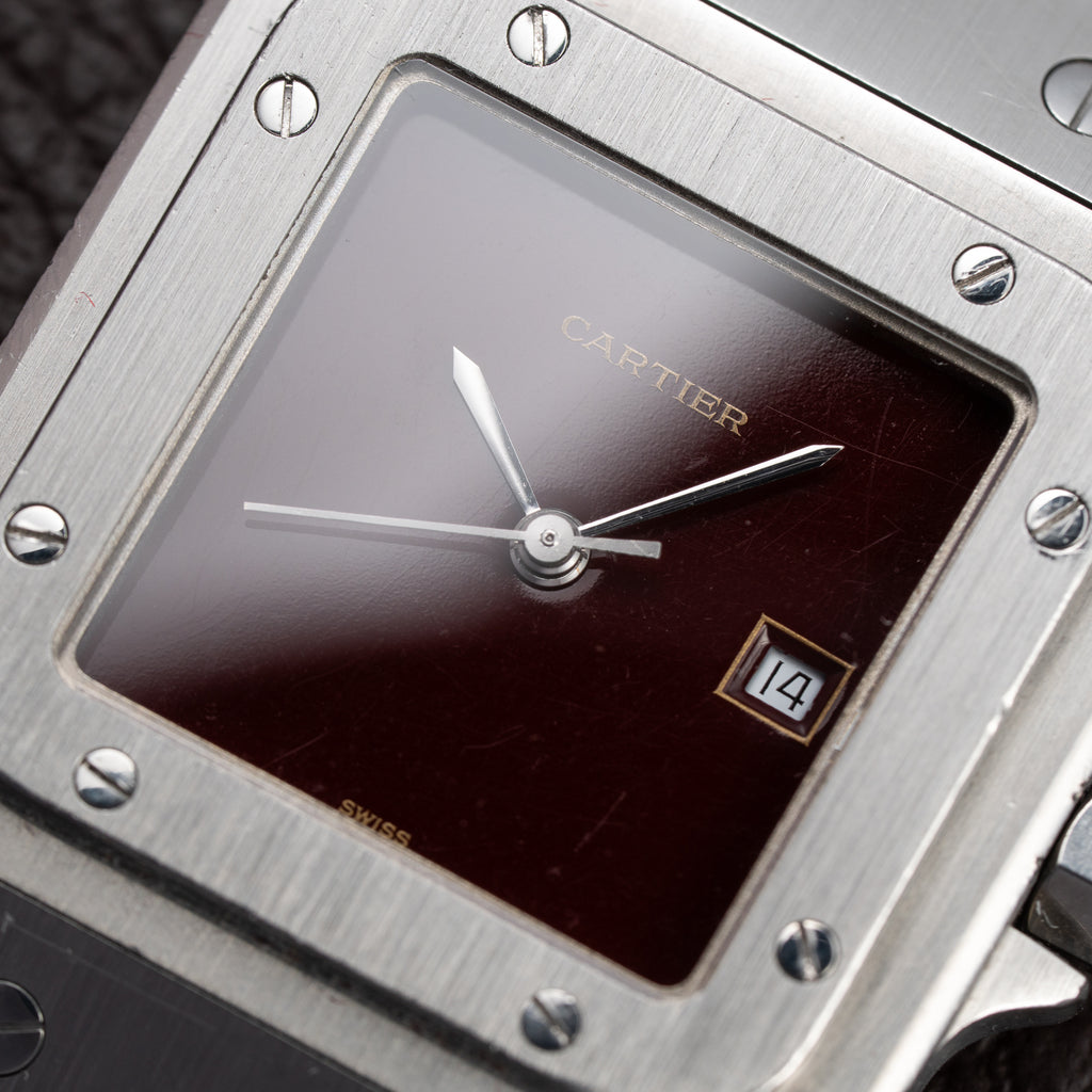 Cartier Santos Carrée Burgundy Red 'Swiss' Only GM Automatic Ref. 2960 From 1980s
