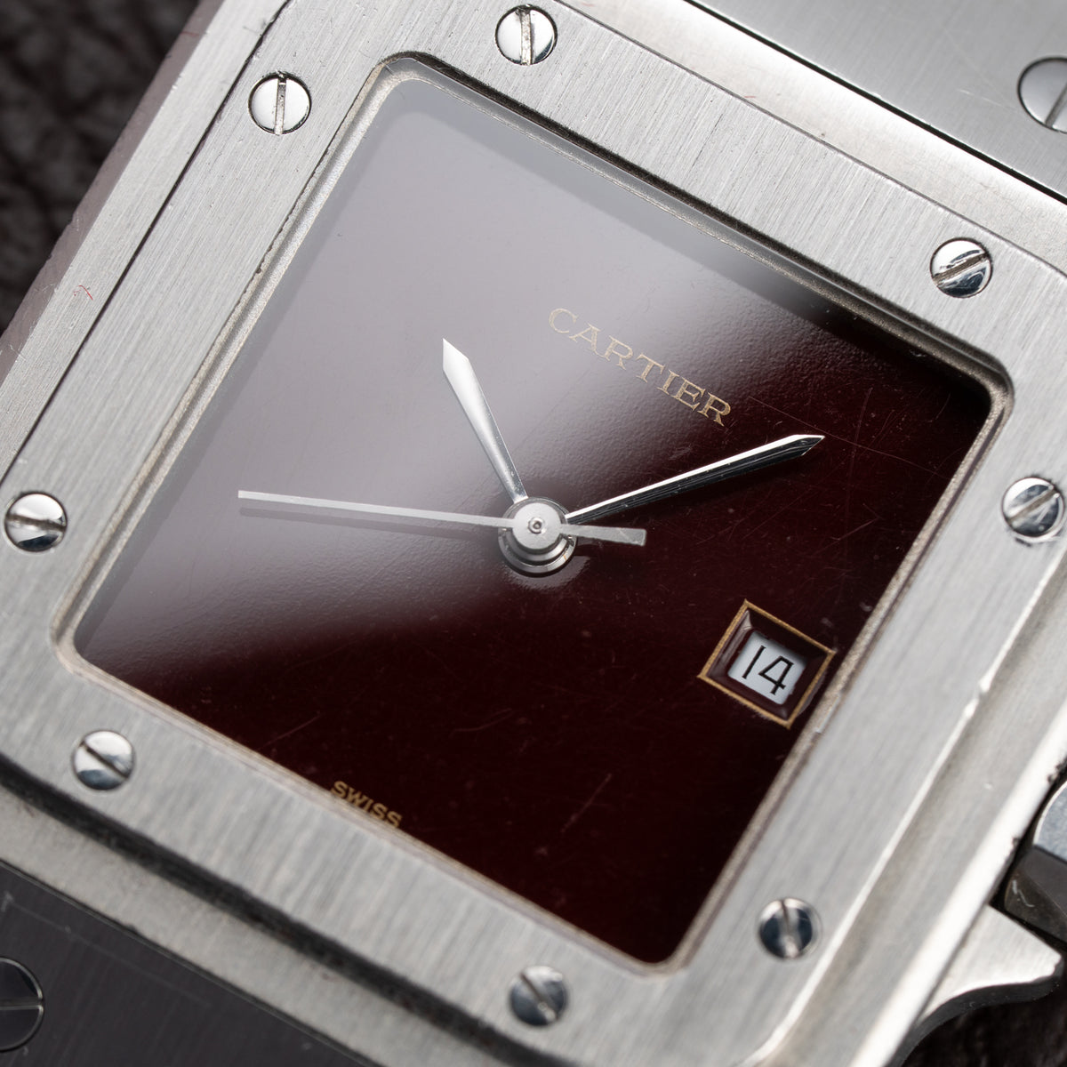 Cartier Santos Carrée Burgundy Red 'Swiss' Only GM Automatic Ref. 2960 From 1980s