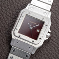 Cartier Santos Carrée Burgundy Red Automatic GM w/ Cartier Service 2026 Ref 2960 from 1980s