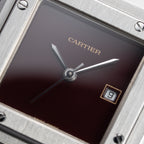 Cartier Santos Carrée Burgundy Red Automatic GM w/ Cartier Service 2026 Ref 2960 from 1980s