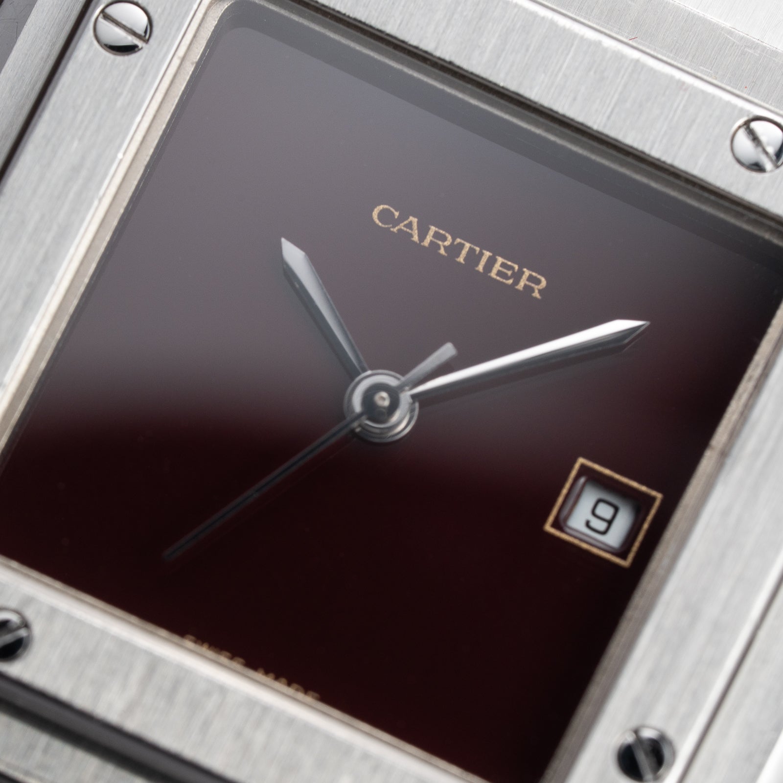 Cartier Santos Carrée Burgundy Red Automatic GM w/ Cartier Service 2026 Ref 2960 from 1980s