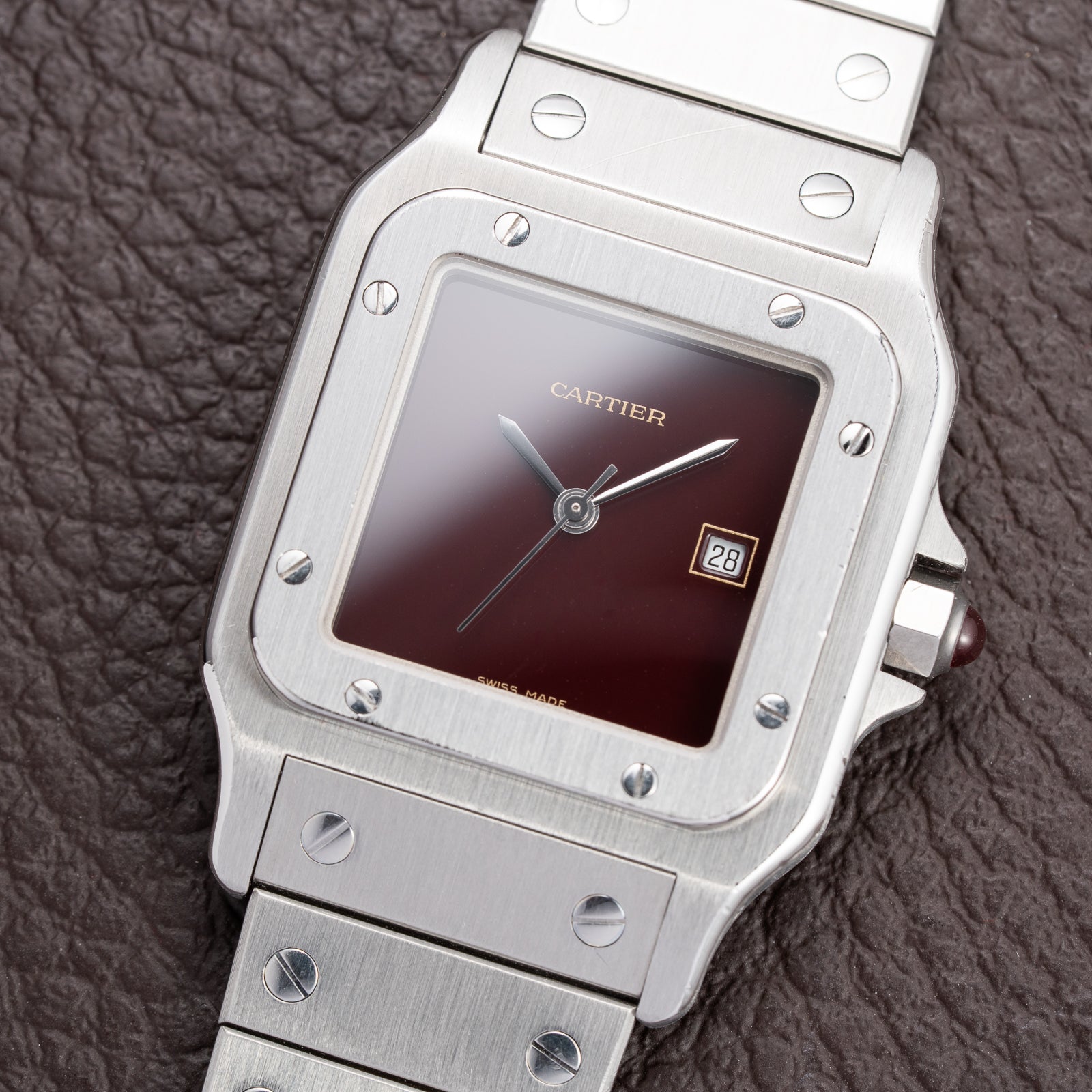 Cartier Santos Carrée Burgundy Red "Grenade" Full Set 1988 with Cartier Serviced 2026 Ref. 2960