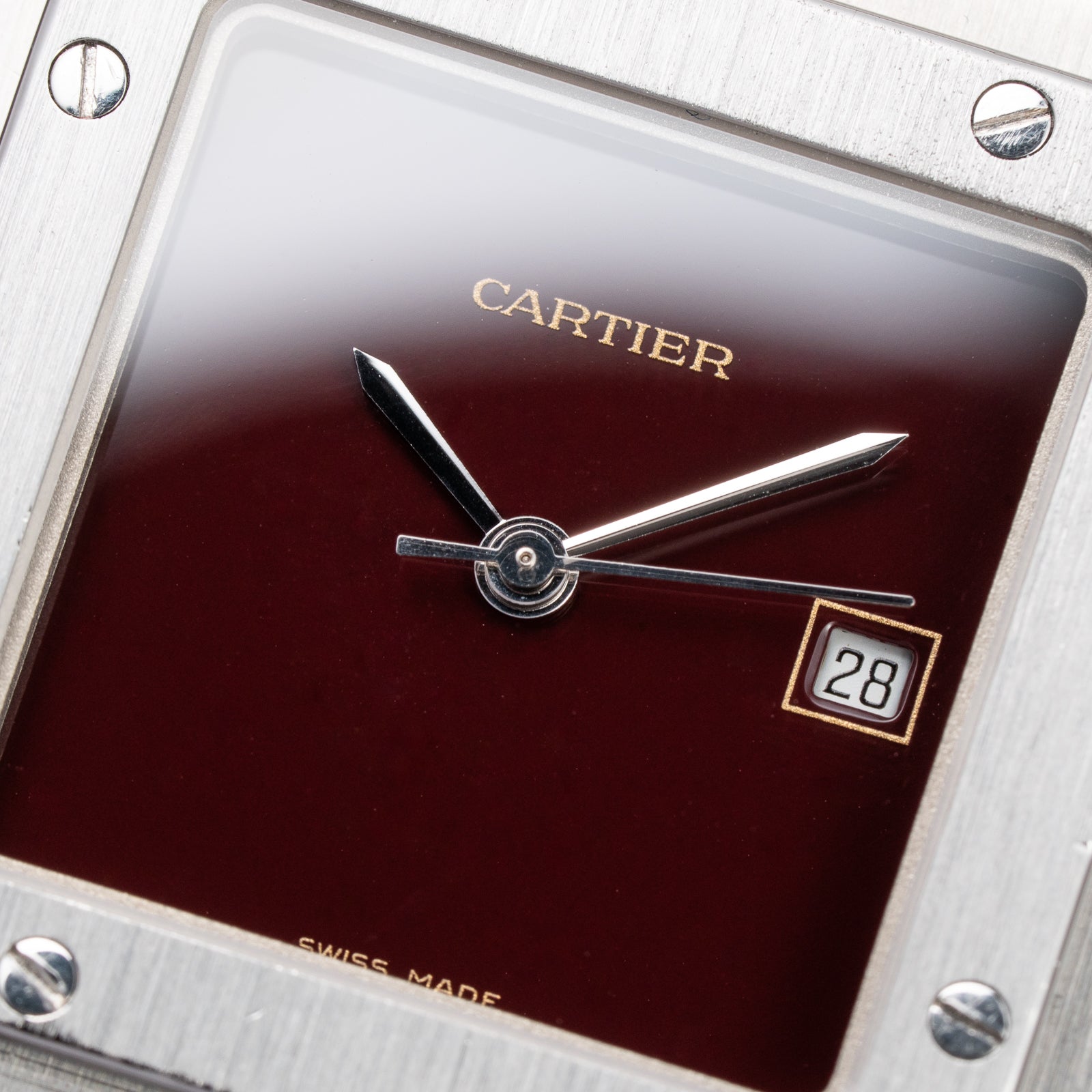 Cartier Santos Carrée Burgundy Red "Grenade" Full Set 1988 with Cartier Serviced 2026 Ref. 2960