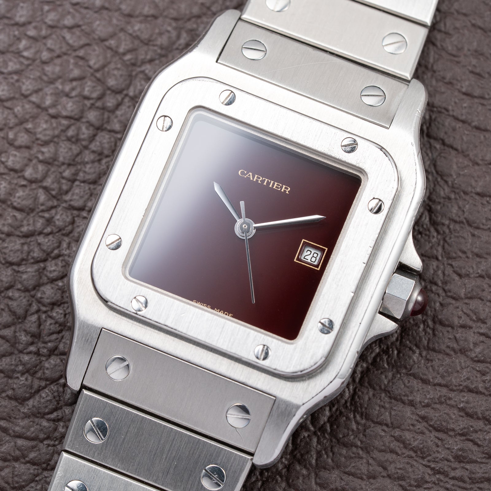 Cartier Santos Carrée Burgundy Red "Grenade" Full Set 1988 with Cartier Serviced 2026 Ref. 2960