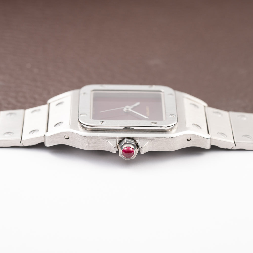 Cartier Santos Carrée Burgundy Red "Grenade" Full Set 1988 with Cartier Serviced 2026 Ref. 2960