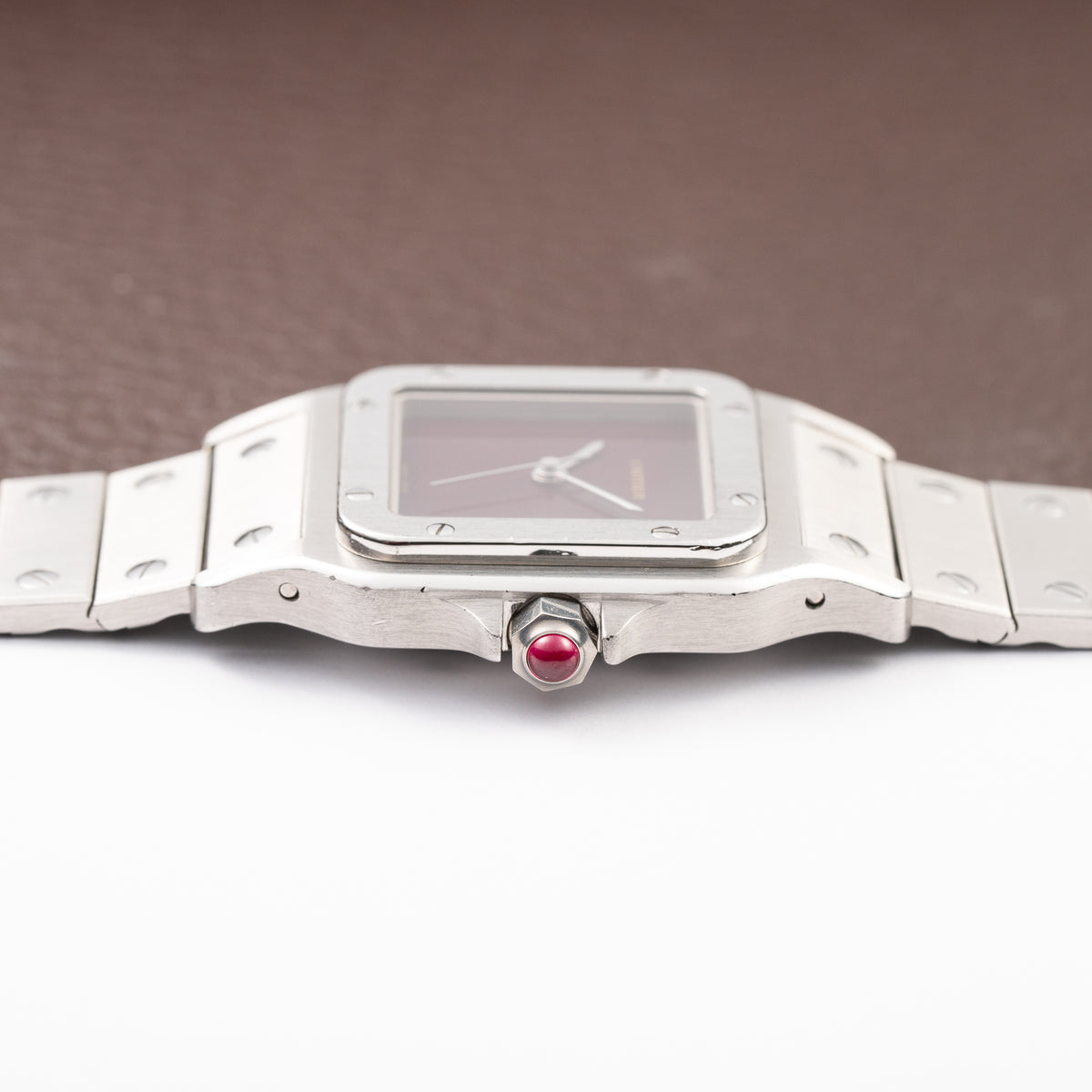 Cartier Santos Carrée Burgundy Red "Grenade" Full Set 1988 with Cartier Serviced 2026 Ref. 2960