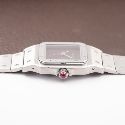 Cartier Santos Carrée Burgundy Red "Grenade" Full Set 1988 with Cartier Serviced 2026 Ref. 2960