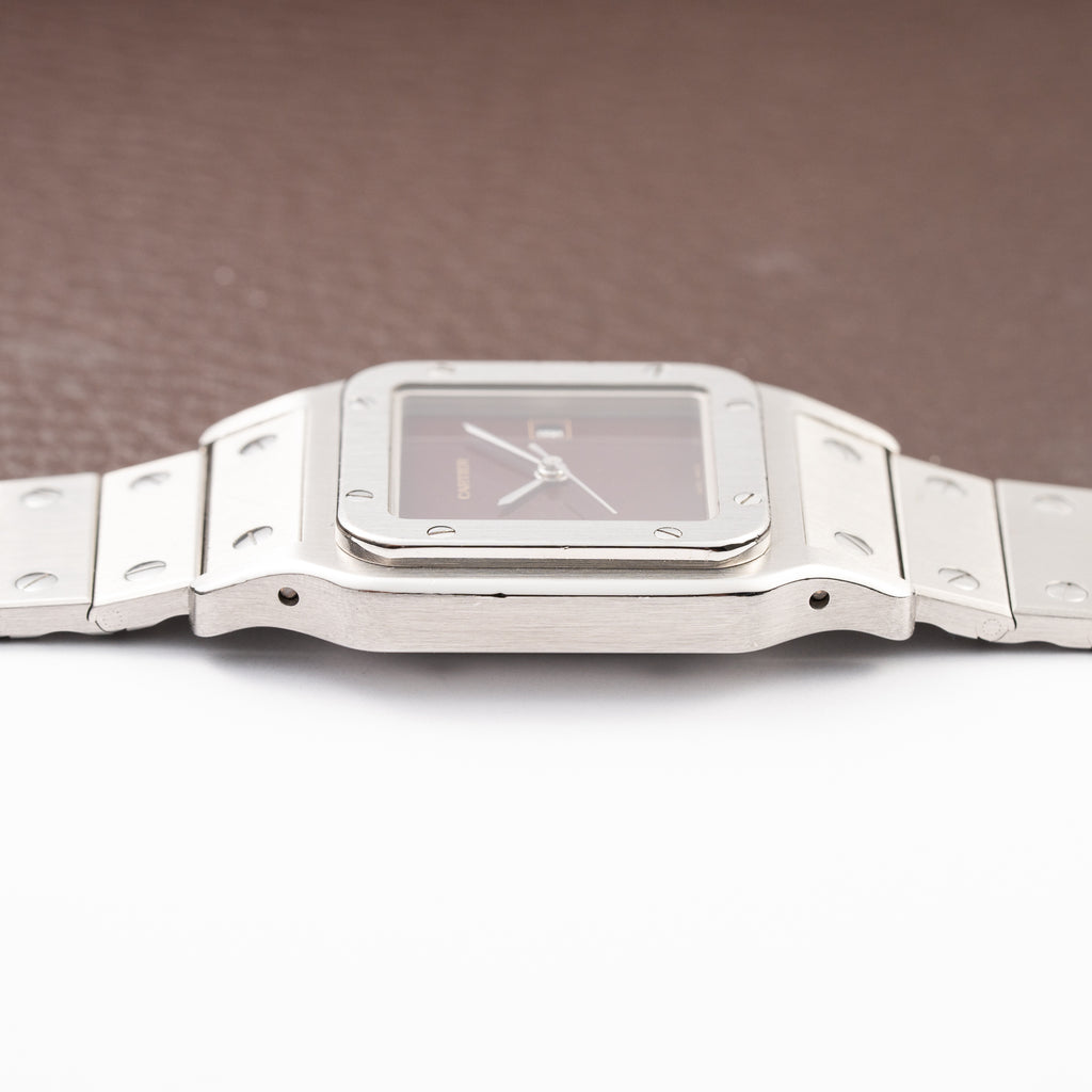 Cartier Santos Carrée Burgundy Red "Grenade" Full Set 1988 with Cartier Serviced 2026 Ref. 2960