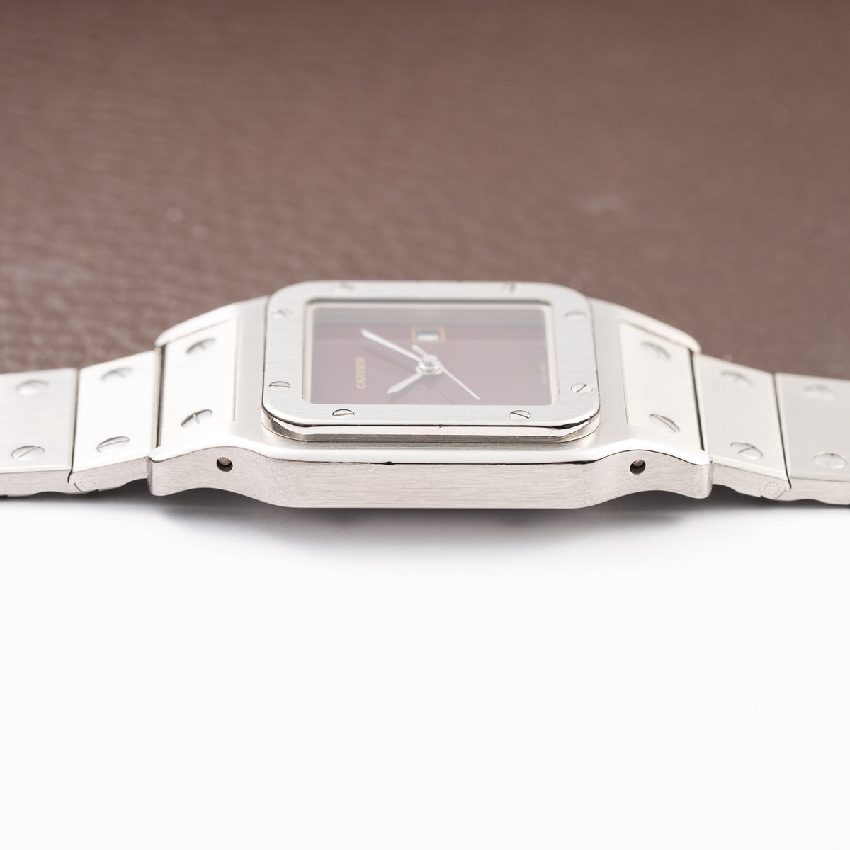 Cartier Santos Carrée Burgundy Red "Grenade" Full Set 1988 with Cartier Serviced 2026 Ref. 2960