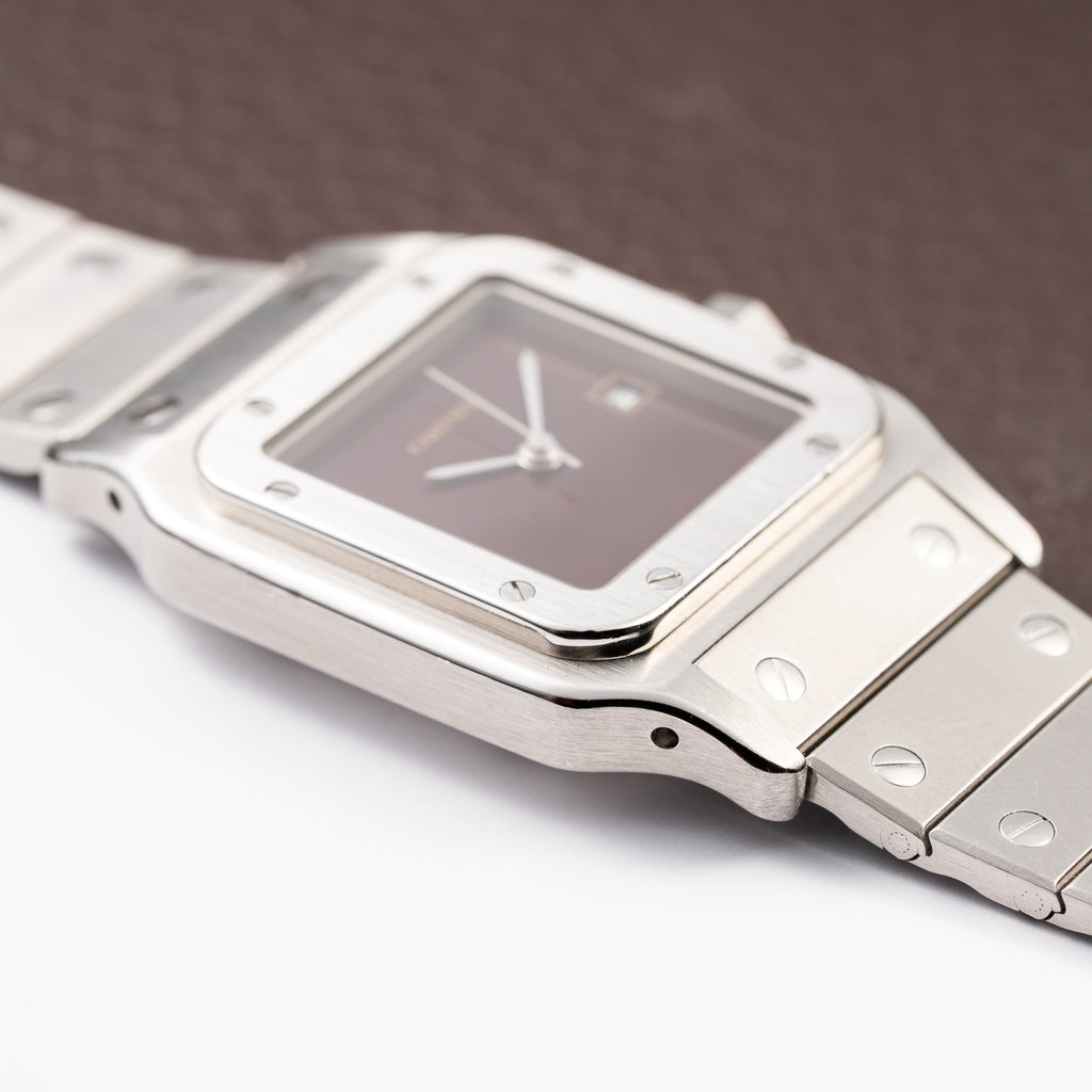 Cartier Santos Carrée Burgundy Red "Grenade" Full Set 1988 with Cartier Serviced 2026 Ref. 2960