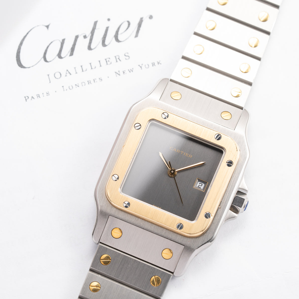 Cartier Santos Carrée Ghost 'Swiss' Grey Gold & Steel w/ Cartier Service 2026 Ref. 2961 From 1980s