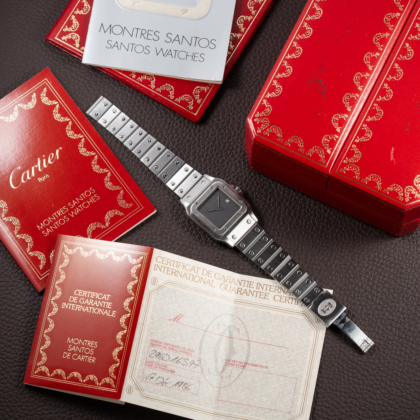 Cartier Santos Carrée Grey Ghost "Swiss" Only Full Set from 1986 Ref 2960