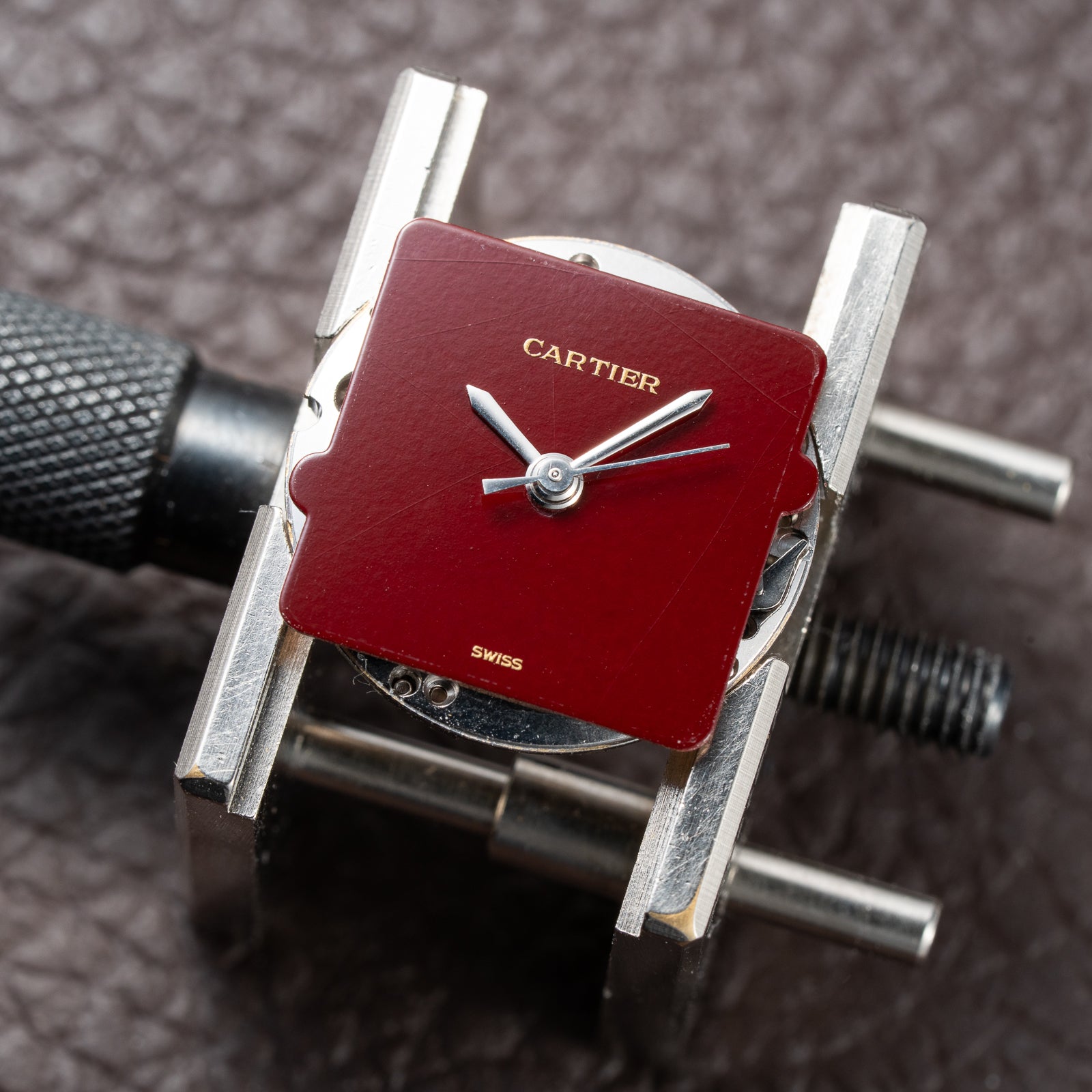 Cartier Santos Carrée Lady Burgundy Red Dial “Swiss Only” Automatic Ref. 0901 from 1980s