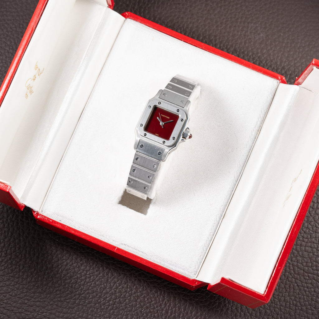 Cartier Santos Carrée Lady Burgundy Red Dial “Swiss Only” Automatic Ref. 0901 from 1980s