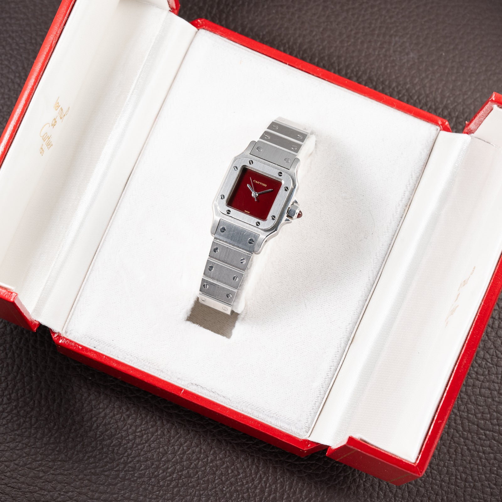 Cartier Santos Carrée Lady Burgundy Red Dial “Swiss Only” Automatic Ref. 0901 from 1980s