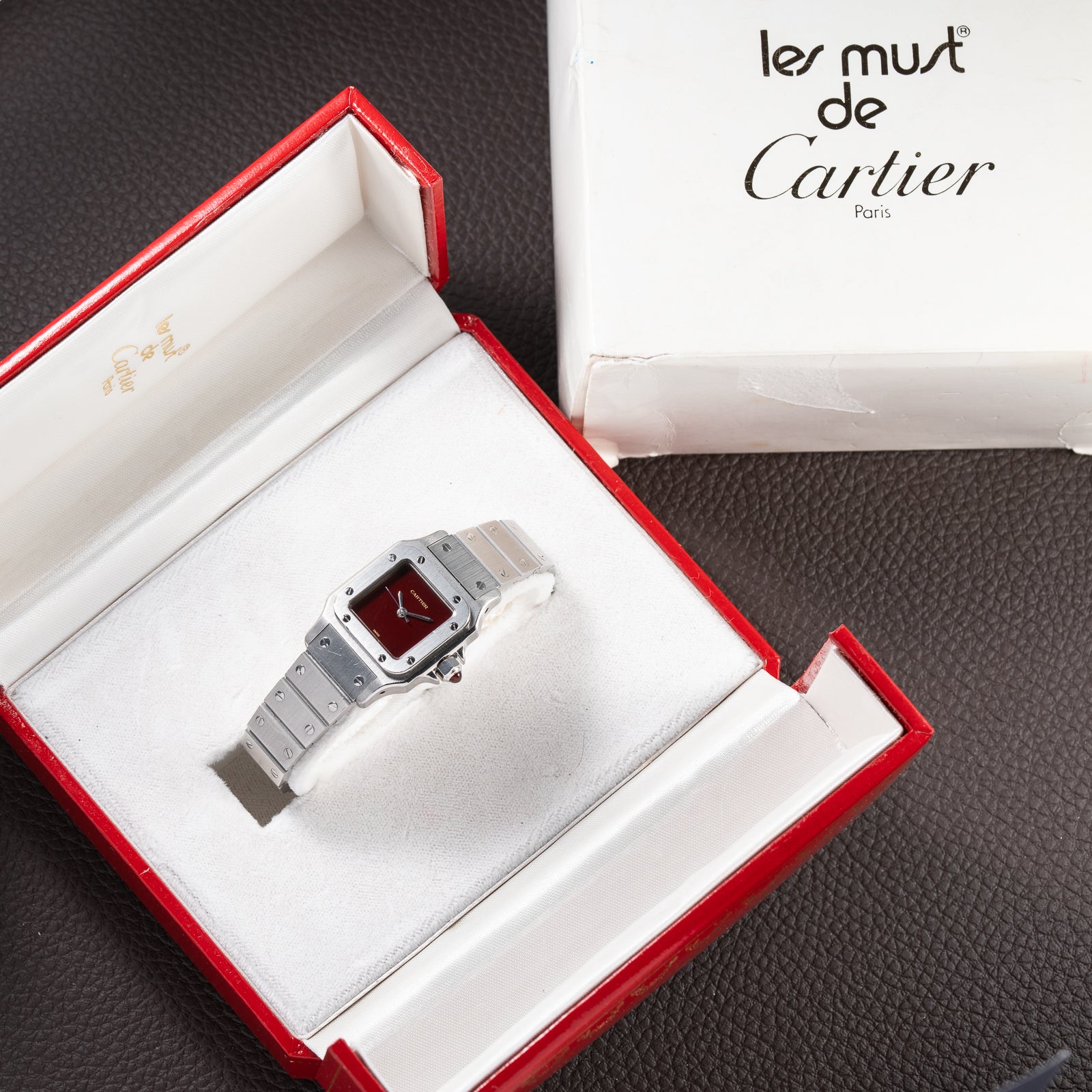 Cartier Santos Carrée Lady Burgundy Red Dial “Swiss Only” Automatic Ref. 0901 from 1980s