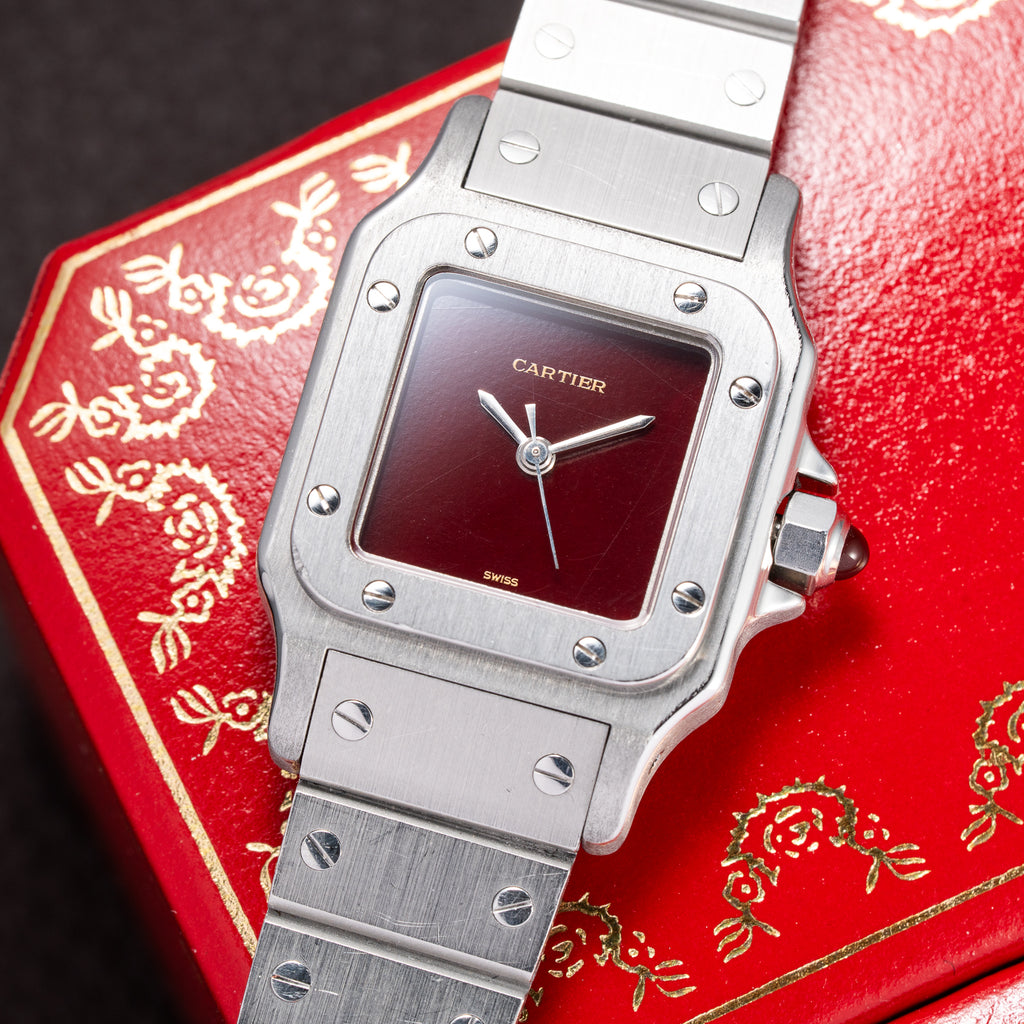 Cartier Santos Carrée Lady Burgundy Red Dial “Swiss Only” Automatic Ref. 0901 from 1980s