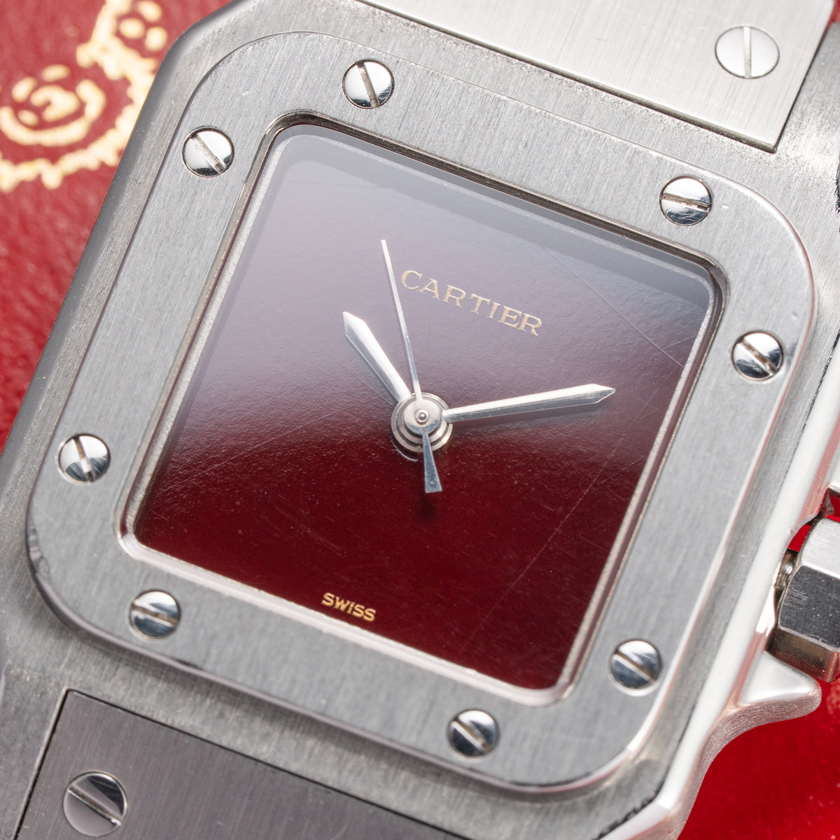 Cartier Santos Carrée Lady Burgundy Red Dial “Swiss Only” Automatic Ref. 0901 from 1980s