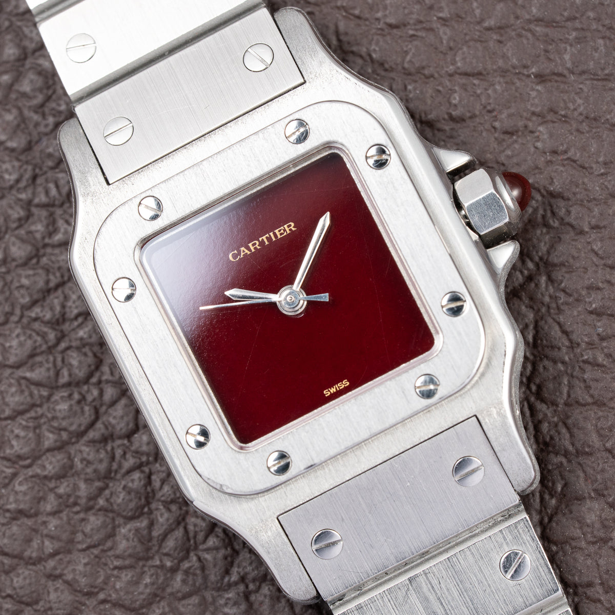 Cartier Santos Carrée Lady Burgundy Red Dial “Swiss Only” Automatic Ref. 0901 from 1980s