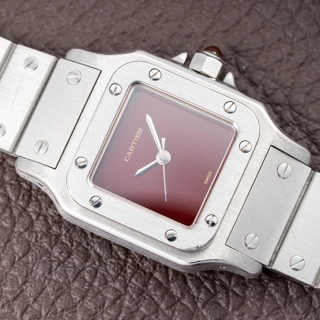 Cartier Santos Carrée Lady Burgundy Red Dial “Swiss Only” Automatic Ref. 0901 from 1980s