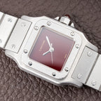 Cartier Santos Carrée Lady Burgundy Red Dial “Swiss Only” Automatic Ref. 0901 from 1980s