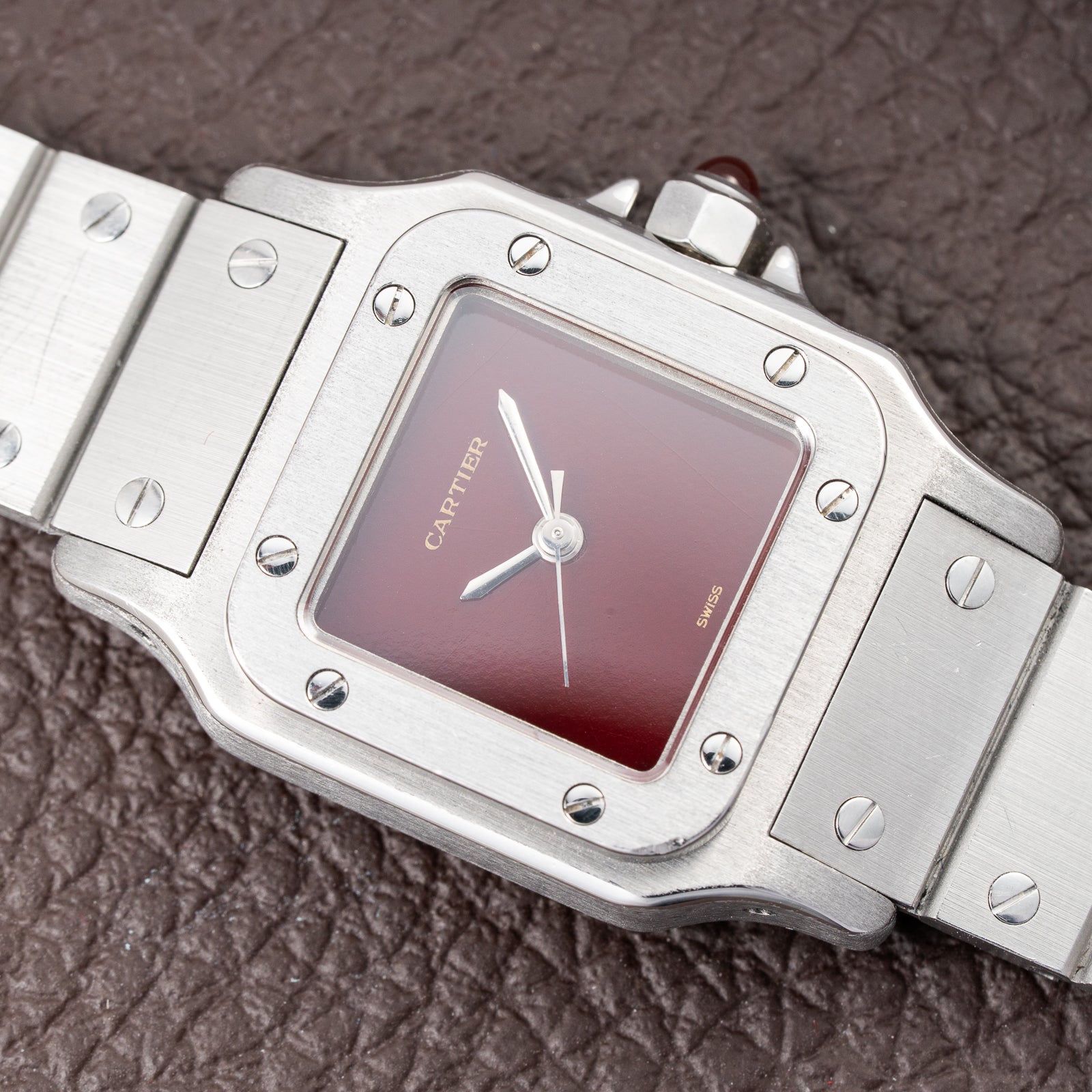 Cartier Santos Carrée Lady Burgundy Red Dial “Swiss Only” Automatic Ref. 0901 from 1980s