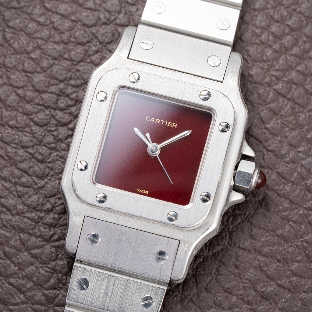 Cartier Santos Carrée Lady Burgundy Red Dial “Swiss Only” Automatic Ref. 0901 from 1980s