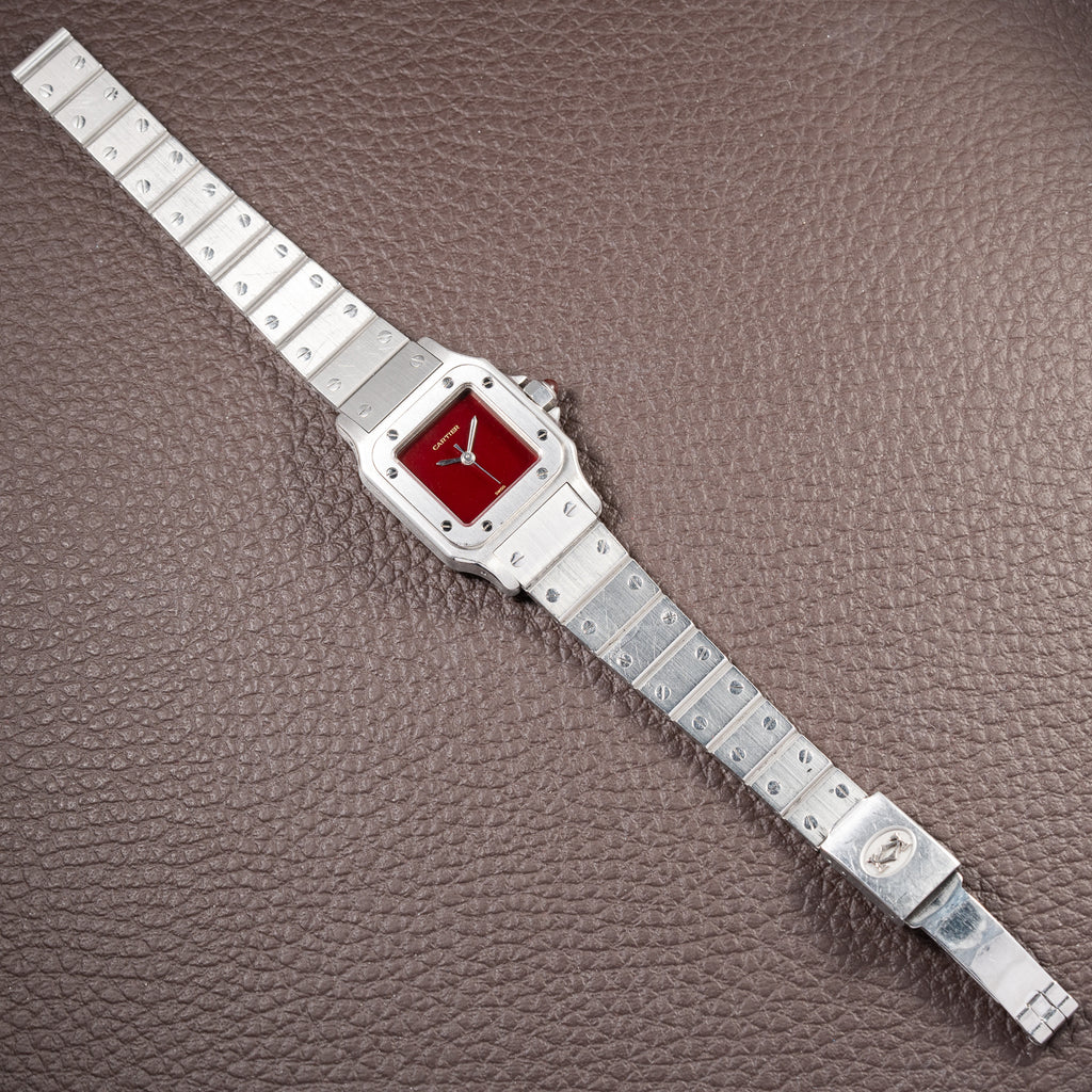 Cartier Santos Carrée Lady Burgundy Red Dial “Swiss Only” Automatic Ref. 0901 from 1980s