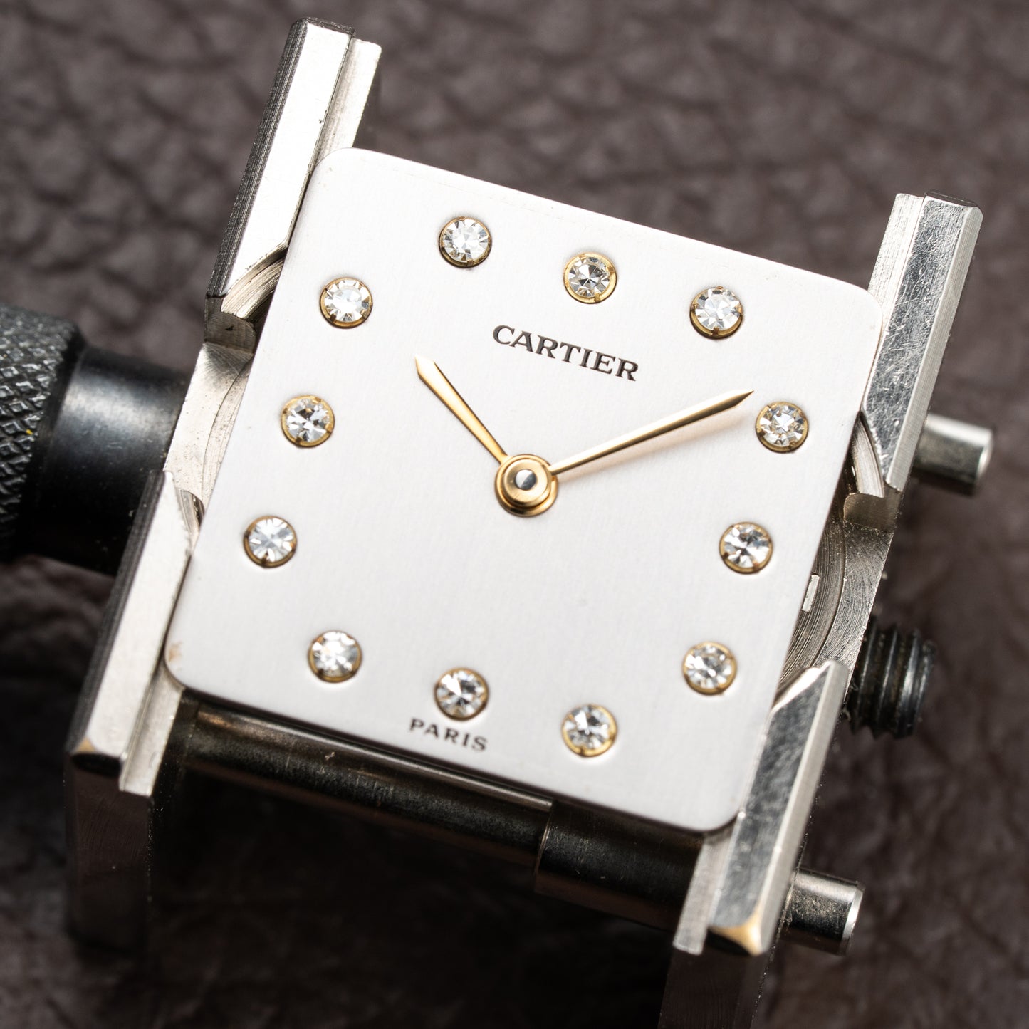 Cartier Santos Carrée Or Massif Factory Diamond “Paris” Dial Full Set Ref. 2960 from 1986