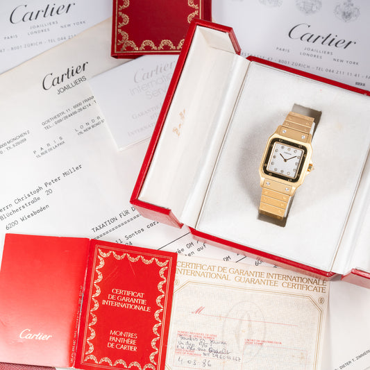 Cartier Santos Carrée Or Massif Factory Diamond “Paris” Dial Full Set Ref. 2960 from 1986