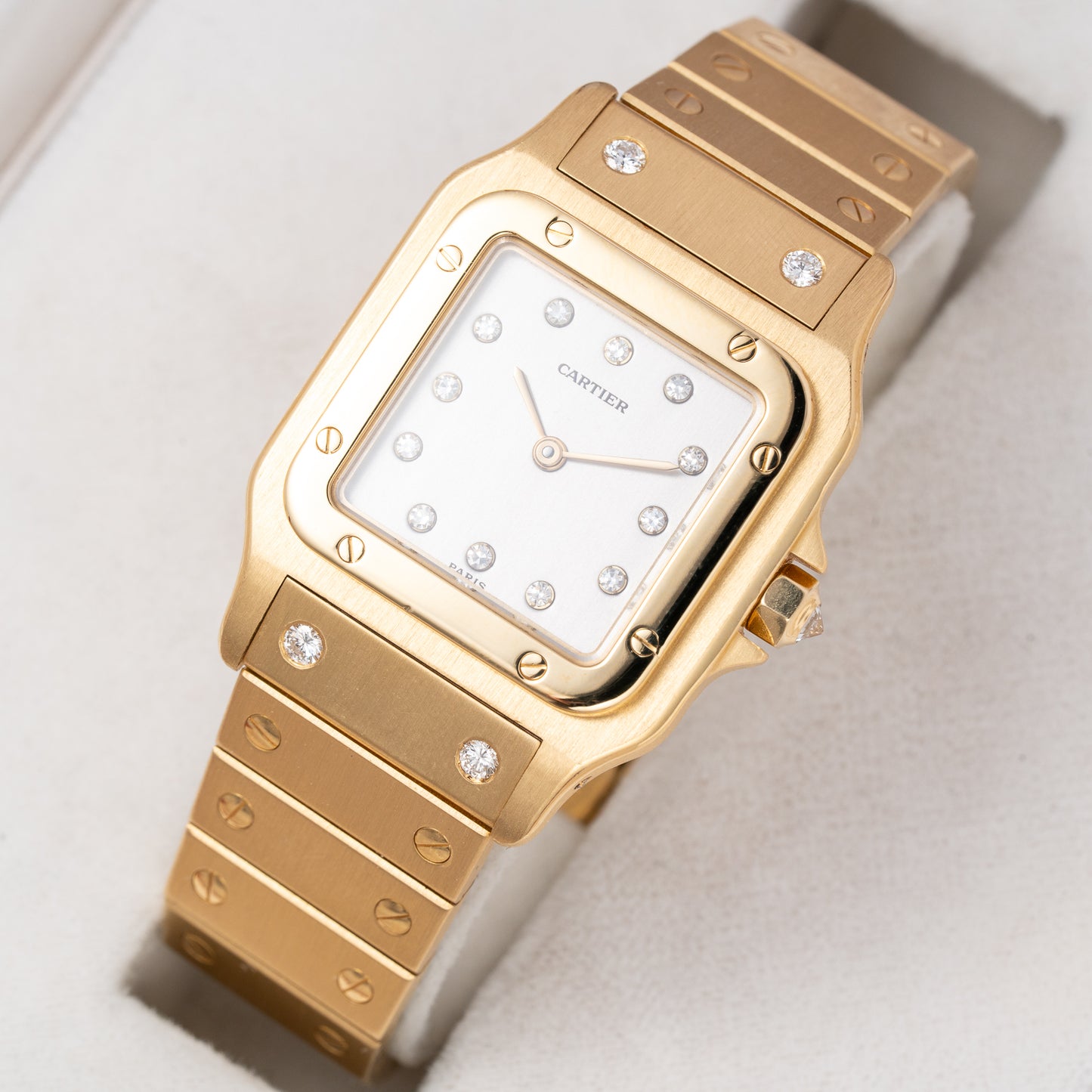 Cartier Santos Carrée Or Massif Factory Diamond “Paris” Dial Full Set Ref. 2960 from 1986