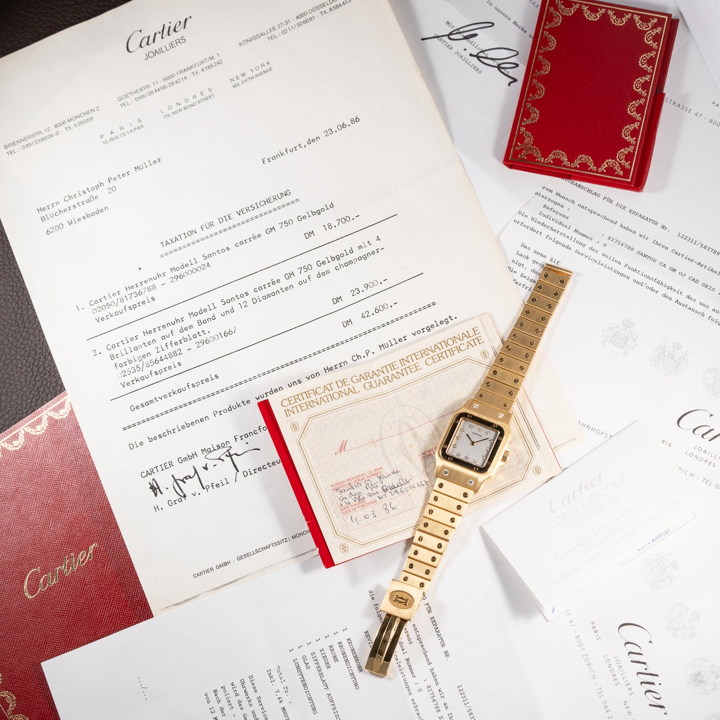 Cartier Santos Carrée Or Massif Factory Diamond “Paris” Dial Full Set Ref. 2960 from 1986