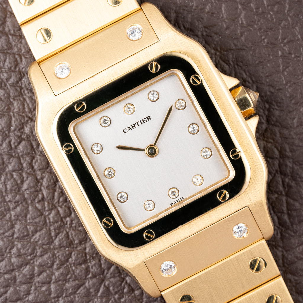 Cartier Santos Carrée Or Massif Factory Diamond “Paris” Dial Full Set Ref. 2960 from 1986