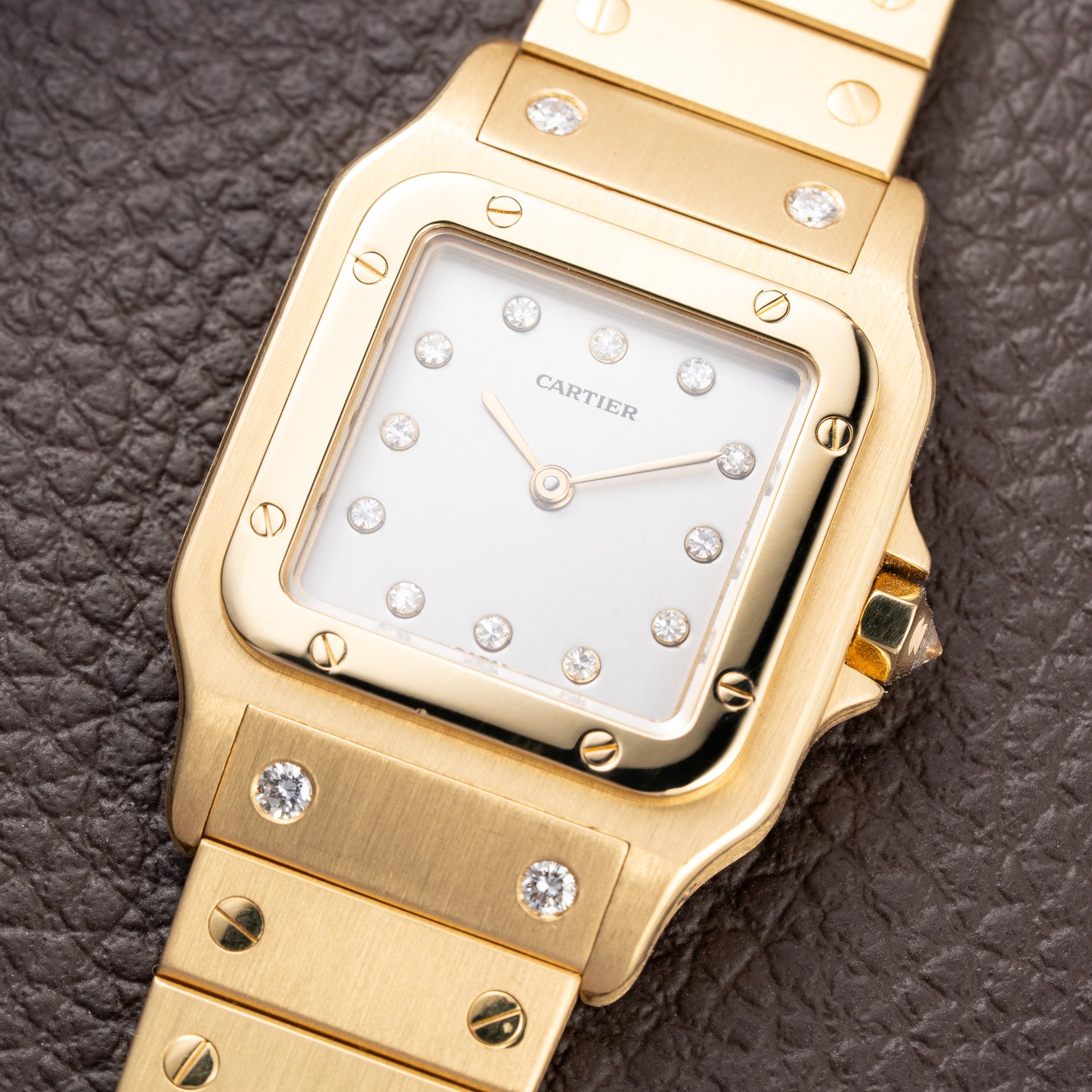 Cartier Santos Carrée Or Massif Factory Diamond “Paris” Dial Full Set Ref. 2960 from 1986
