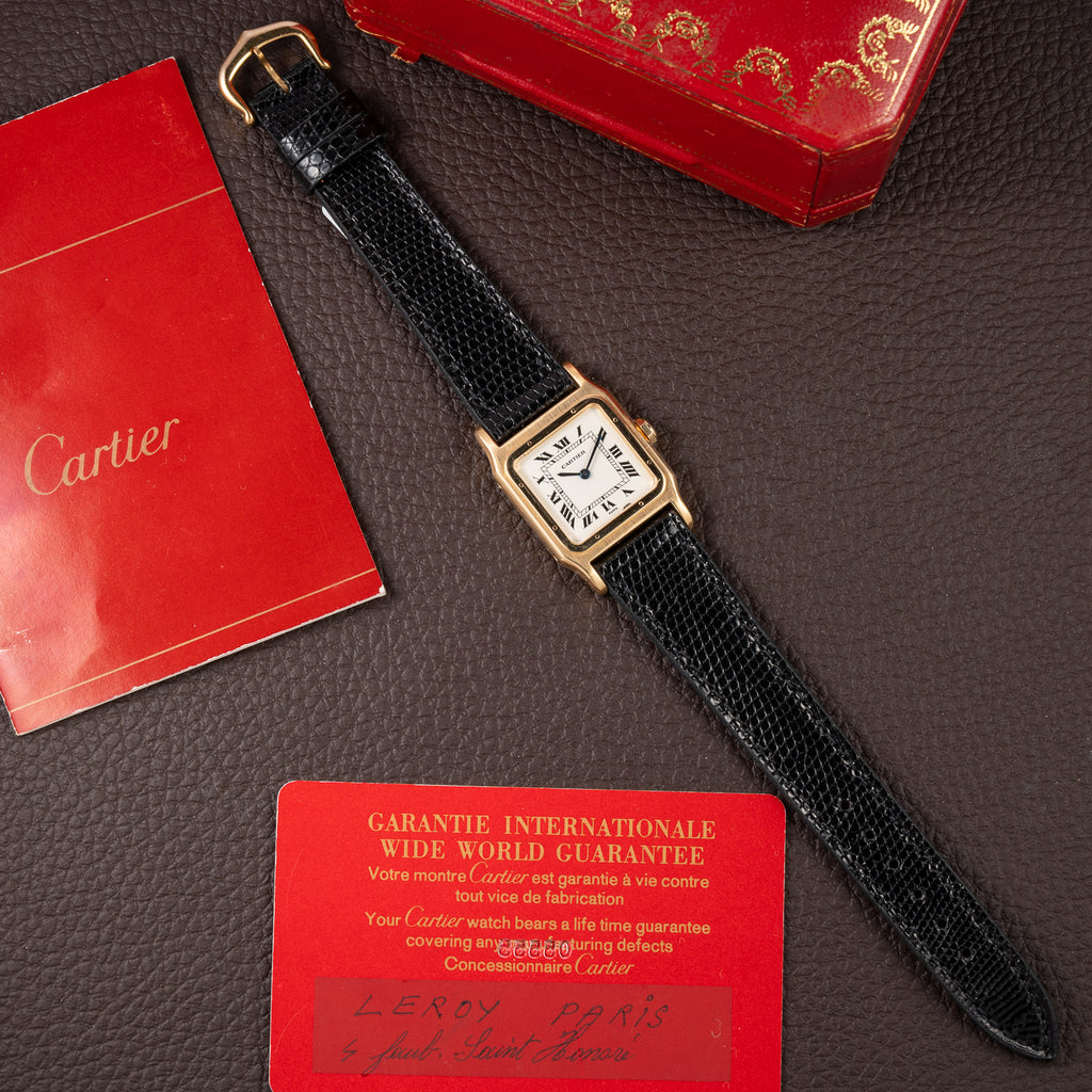 Cartier Santos Dumont Thick Chunky Case 18k Yellow Gold 'Paris' dial Full Set Ref 78097 from 1975