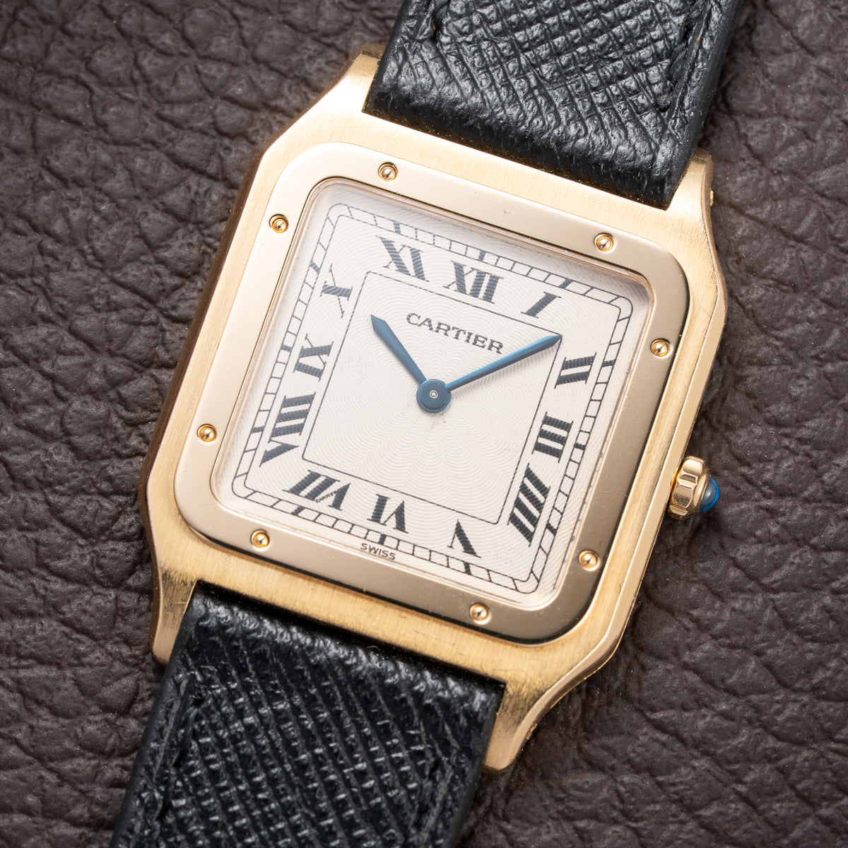 Cartier Santos Dumont Extra Plat Guilloché 18K Yellow Gold Ref. 821054 from 1980s