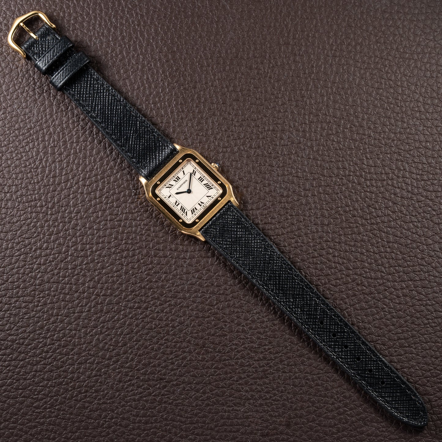 Cartier Santos Dumont Extra Plat Guilloché 18K Yellow Gold Ref. 821054 from 1980s
