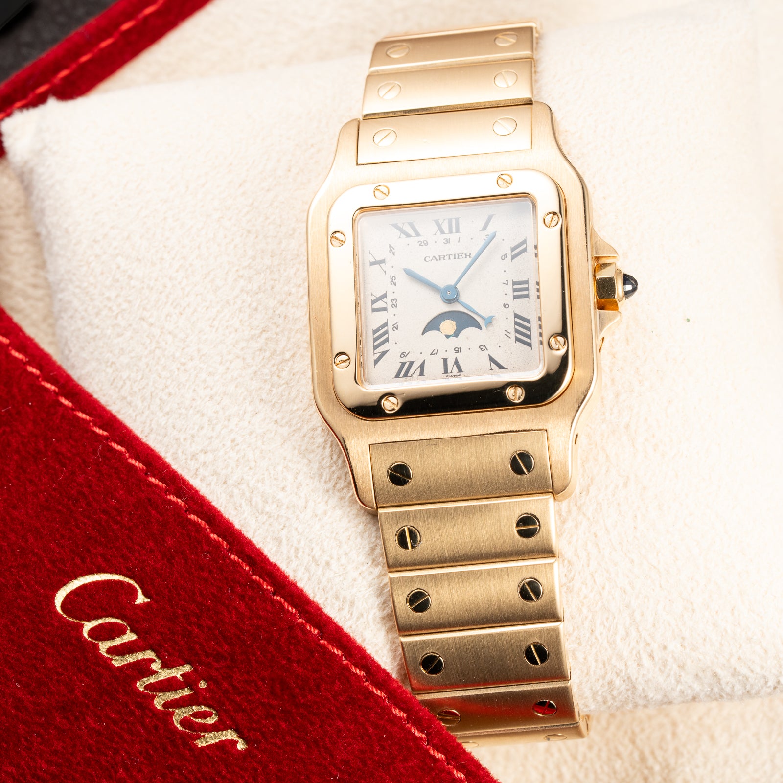 Cartier Santos Galbée Moonphase “Or Massif” 18K Yellow Gold Ref 819901 from 1980s