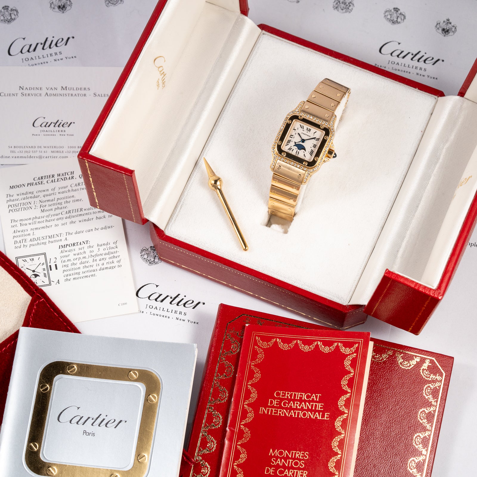 Cartier Santos Phase de Lune Or Massif Factory Diamond Set 18k gold
