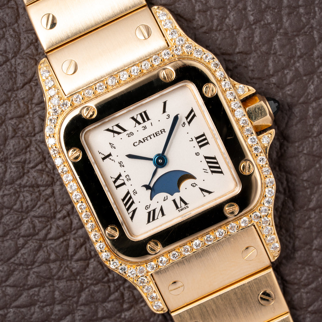 Cartier Santos Phase de Lune Or Massif Factory Diamond Set 18k gold