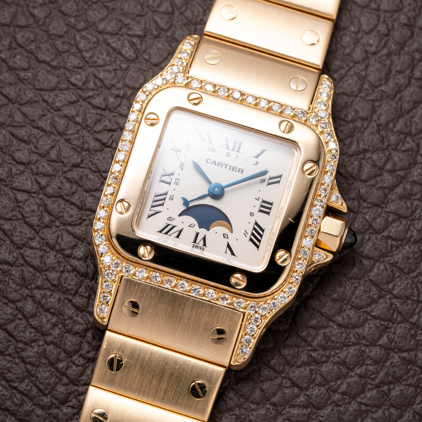 Cartier Santos Phase de Lune Or Massif Factory Diamond Set 18k gold
